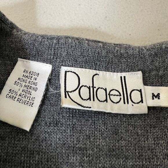 Vintage Rafaella Sweater Vest Size Medium Gray Merino Wool Floral Embroidery - Picture 2 of 11